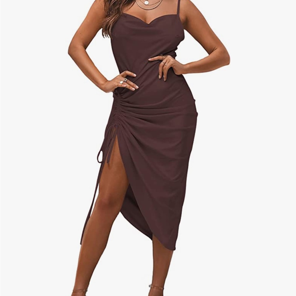 Brown Midi Silk Dress